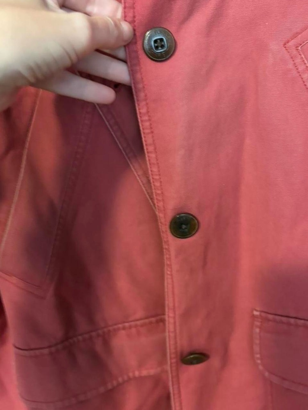 L.L. Bean Women's salmon  Canvas Barn Coat with Brown Corduroy Collar - Picture 4 of 8